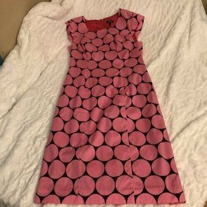 J.Peterman Cap Sleeve Midi Sheath Dress Lg Polka Dot Women's Sz  4 Pink/Navy -SI